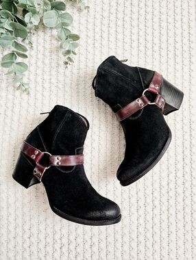 Freebird By Steven Spirit Ankle Boots Leather Suede Harness Buckle Zipper 12 NEW